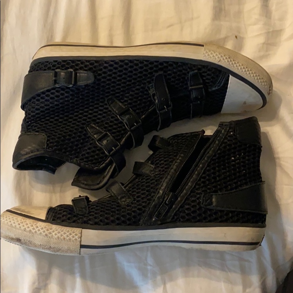zip up mesh high tops with buckle accents